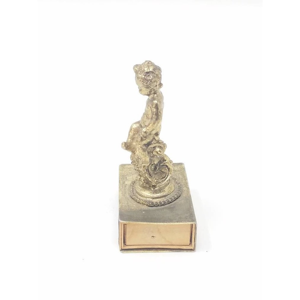Vintage Brass Cherub Matchbox Holder Figurine Ornate Putti Match Safe Cover - Picture 5 of 6